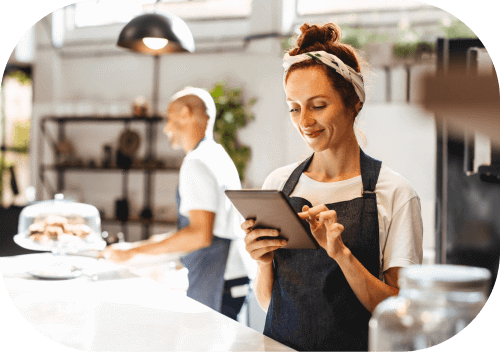 Catering staff comparing business rates online