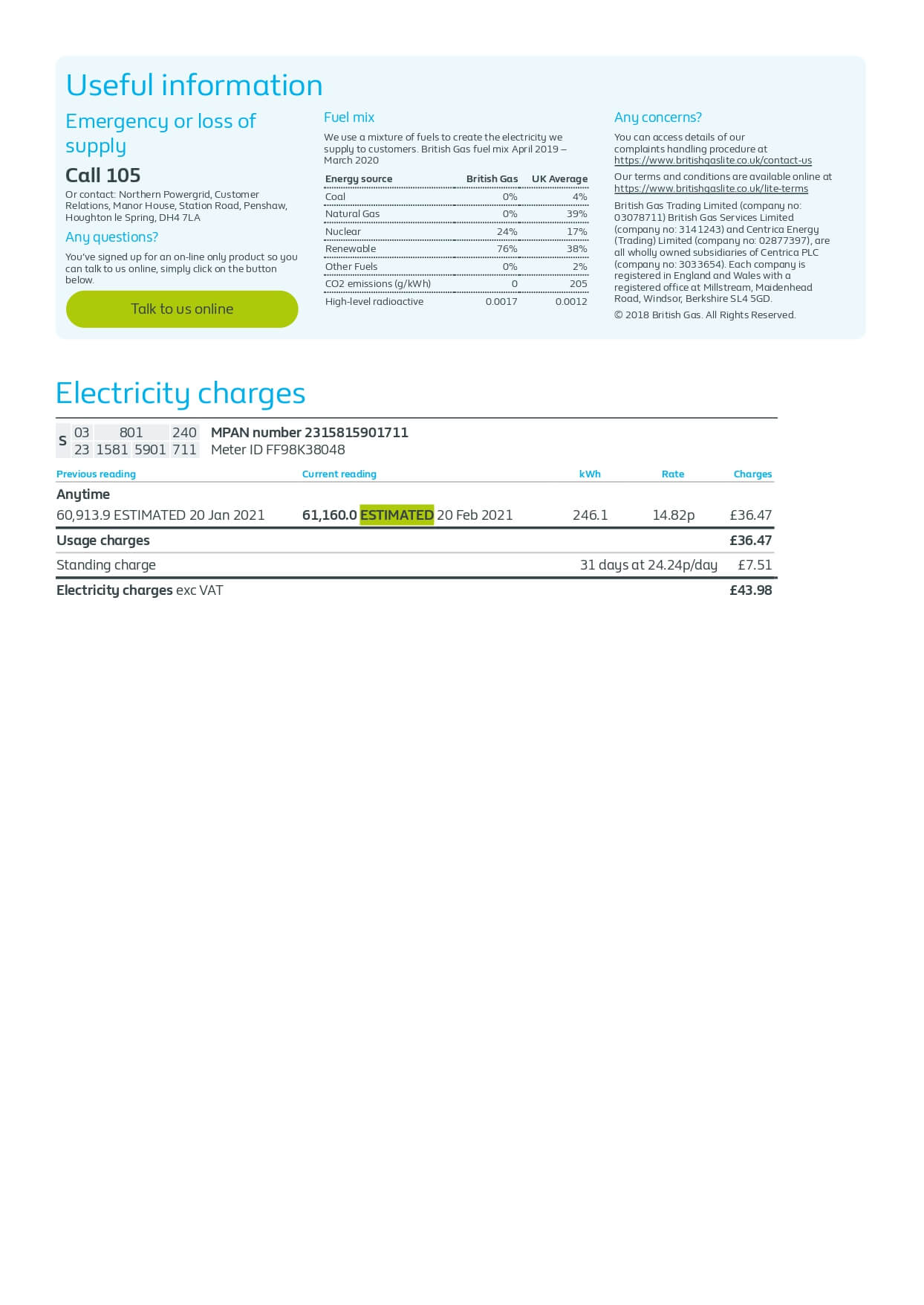 Business Energy Bill Example From British Gas Page 0002